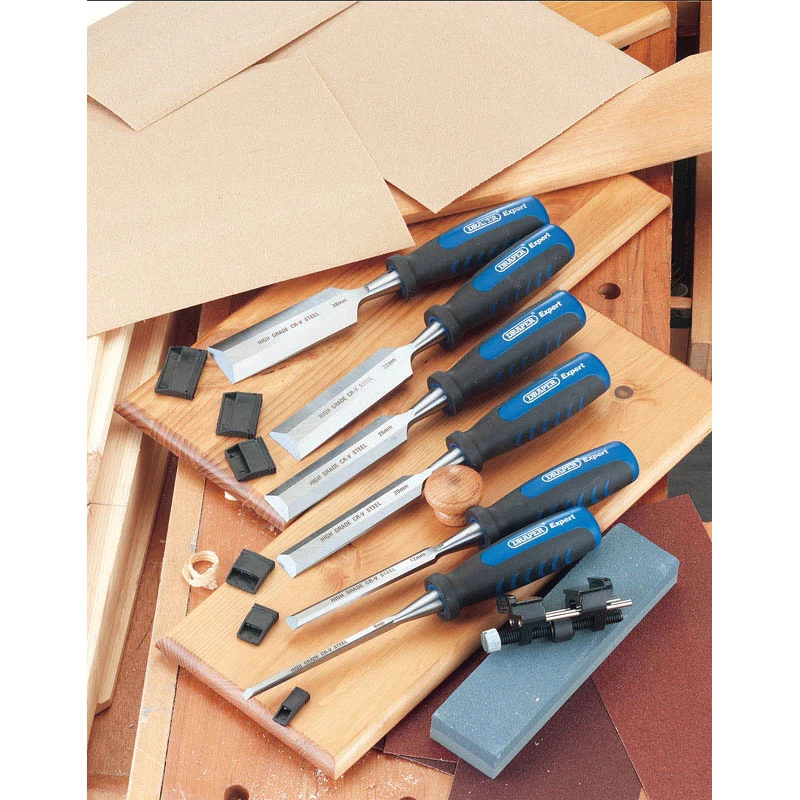 Draper 88605 8 Piece Wood Chisel Set With Sharpening Stone & Honing Guide 4 Draper 88605 8 Piece Wood Chisel Set With Sharpening Stone & Honing Guide - Image 2