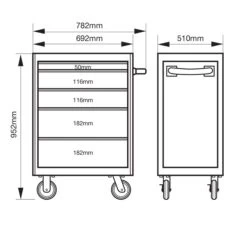 Bahco 1472K5BLACK E72 5 Drawer 26" Mobile Roller Cabinet Black 11 Bahco 1472K5BLACK E72 5 Drawer 26" Mobile Roller Cabinet Black -Pro Tools Shop 1472K5 Dims 1