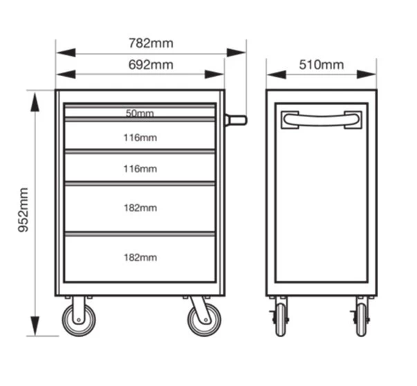 Bahco 1472K5BLACK E72 5 Drawer 26" Mobile Roller Cabinet Black 7 Bahco 1472K5BLACK E72 5 Drawer 26" Mobile Roller Cabinet Black - Image 5