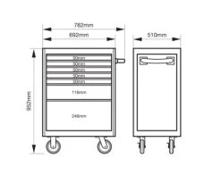 Bahco 1472K7 E72 7 Drawer 26" Mobile Roller Cabinet Orange -Pro Tools Shop 1472K7 DIMS 1