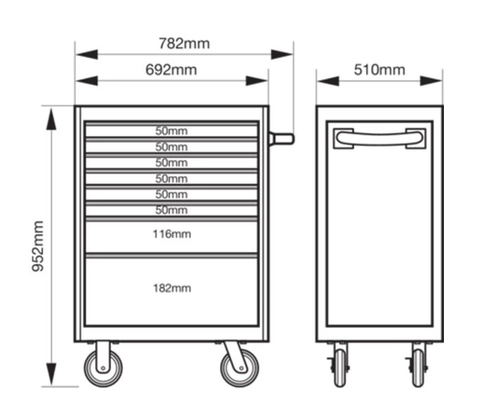 Bahco 1472K8 E72 8 Drawer 26" Mobile Roller Cabinet Orange 7 Bahco 1472K8 E72 8 Drawer 26" Mobile Roller Cabinet Orange - Image 5
