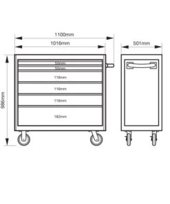 Bahco 1475KXL6 C75 40" 6 Drawer Mobile Roller Cabinet Orange -Pro Tools Shop 1475kxl6 dims 2