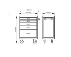 Bahco 1477K6BLACK E77 ‘Premium’ 6 Drawer 26" Mobile Roller Cabinet Black -Pro Tools Shop 1477K6 DIMS