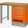 Bahco 1495K6CWB15TD Heavy Duty MDF Top Workbench With 6 Drawer Orange Cabinet 1500mm Long -Pro Tools Shop 1495KCWB15TD orange