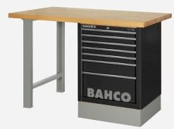 Bahco 1495K8CBKWB18TW Heavy Duty Wooden Top Workbench With 8 Drawer Black Cabinet 1800mm Long