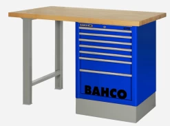 Bahco 1495K7CBLWB15TW Heavy Duty Wooden Top Workbench With 7 Drawer Blue Cabinet 1500mm Long