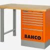 Bahco 1495K6CWB15TW Heavy Duty Wooden Top Workbench With 6 Drawer Orange Cabinet 1500mm Long -Pro Tools Shop 1495KCWB15TW Orange