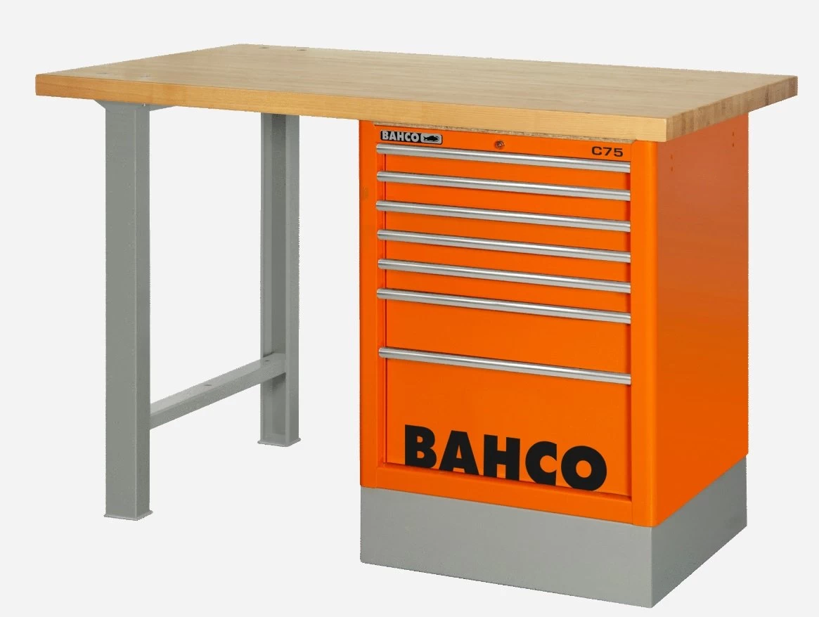 Bahco 1495K7CWB15TW Heavy Duty Wooden Top Workbench With 7 Drawer Orange Cabinet 1500mm Long 3 Bahco 1495K7CWB15TW Heavy Duty Wooden Top Workbench With 7 Drawer Orange Cabinet 1500mm Long