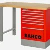 Bahco 1495K8CRDWB15TW Heavy Duty Wooden Top Workbench With 8 Drawer Red Cabinet 1500mm Long -Pro Tools Shop 1495KCWB15TW Red