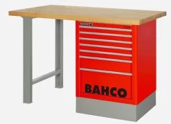 Bahco 1495K8CRDWB15TW Heavy Duty Wooden Top Workbench With 8 Drawer Red Cabinet 1500mm Long
