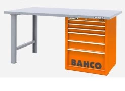 Bahco 1495KH6WB18TS Heavy Duty Low Height Steel Top Workbench With 6 Drawer Orange Cabinet 1800mm Long