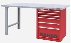 Bahco 1495KH6RDWB18TS Heavy Duty Low Height Steel Top Workbench With 6 Drawer Red Cabinet 1800mm Long