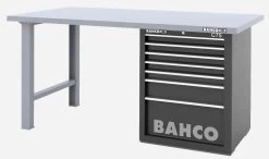 Bahco 1495KH7BKWB15TS Heavy Duty Low Height Steel Top Workbench With 7 Drawer Black Cabinet 1500mm Long