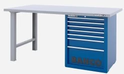 Bahco 1495KH7BLWB18TS Heavy Duty Low Height Steel Top Workbench With 7 Drawer Blue Cabinet 1800mm Long