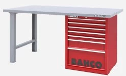 Bahco 1495KH7RDWB18TS Heavy Duty Low Height Steel Top Workbench With 7 Drawer Red Cabinet 1800mm Long