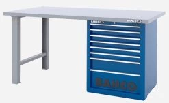 Bahco 1495KH8BLWB18TS Heavy Duty Low Height Steel Top Workbench With 8 Drawer Blue Cabinet 1800mm Long