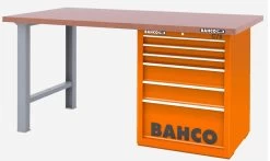 Bahco 1495KH7WB18TD Heavy Duty Low Height MDF Top Workbench With 7 Drawer Orange Cabinet 1800mm Long