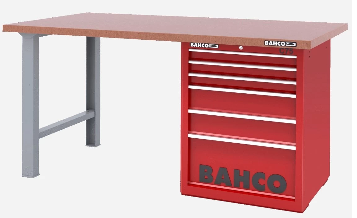 Bahco 1495KH8RDWB18TD Heavy Duty Low Height MDF Top Workbench With 8 Drawer Red Cabinet 1800mm Long 3 Bahco 1495KH8RDWB18TD Heavy Duty Low Height MDF Top Workbench With 8 Drawer Red Cabinet 1800mm Long