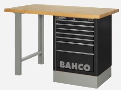 Bahco 1495KH8BKWB15TW Heavy Duty Low Height Wooden Top Workbench With 8 Drawer Black Cabinet 1500mm Long