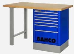Bahco 1495KH8BLWB15TW Heavy Duty Low Height Wooden Top Workbench With 8 Drawer Blue Cabinet 1500mm Long
