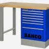 Bahco 1495KH7BLWB15TW Heavy Duty Low Height Wooden Top Workbench With 7 Drawer Blue Cabinet 1500mm Long 2 Bahco 1495KH7BLWB15TW Heavy Duty Low Height Wooden Top Workbench With 7 Drawer Blue Cabinet 1500mm Long -Pro Tools Shop 1495KHWB15TW blue