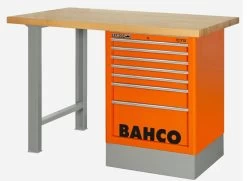 Bahco 1495KH7WB15TW Heavy Duty Low Height Wooden Top Workbench With 7 Drawer Orange Cabinet 1500mm Long