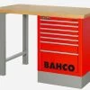 Bahco 1495KH8RDWB15TW Heavy Duty Low Height Wooden Top Workbench With 8 Drawer Red Cabinet 1500mm Long -Pro Tools Shop 1495KHWB15TW red 1