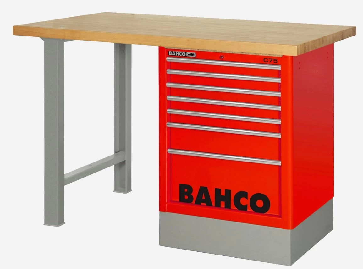 Bahco 1495KH8RDWB15TW Heavy Duty Low Height Wooden Top Workbench With 8 Drawer Red Cabinet 1500mm Long 3 Bahco 1495KH8RDWB15TW Heavy Duty Low Height Wooden Top Workbench With 8 Drawer Red Cabinet 1500mm Long