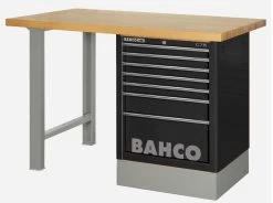 Bahco 1495KH8BKWB18TW Heavy Duty Low Height Wooden Top Workbench With 8 Drawer Black Cabinet 1800mm Long