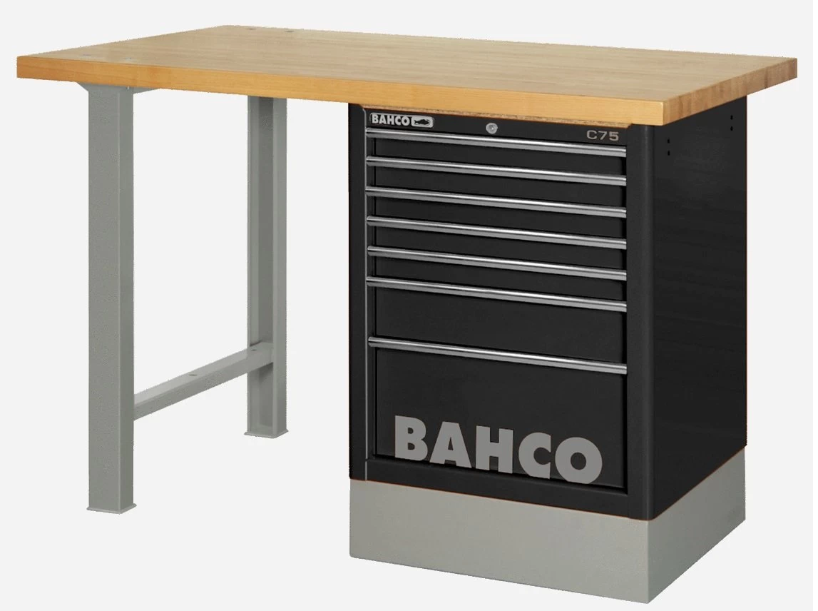 Bahco 1495KH8BKWB18TW Heavy Duty Low Height Wooden Top Workbench With 8 Drawer Black Cabinet 1800mm Long 3 Bahco 1495KH8BKWB18TW Heavy Duty Low Height Wooden Top Workbench With 8 Drawer Black Cabinet 1800mm Long