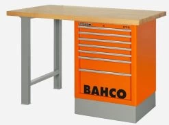 Bahco 1495KH8WB18TW Heavy Duty Low Height Wooden Top Workbench With 8 Drawer Orange Cabinet 1800mm Long