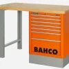 Bahco 1495KH7WB18TW Heavy Duty Low Height Wooden Top Workbench With 7 Drawer Orange Cabinet 1800mm Long 1 Bahco 1495KH7WB18TW Heavy Duty Low Height Wooden Top Workbench With 7 Drawer Orange Cabinet 1800mm Long -Pro Tools Shop 1495KHWB18TW orange