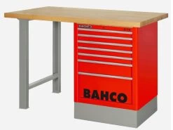 Bahco 1495KH8RDWB18TW Heavy Duty Low Height Wooden Top Workbench With 8 Drawer Red Cabinet 1800mm Long