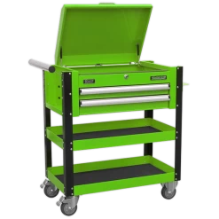 Sealey AP760MHV Heavy-Duty Mobile Tool &amp; Parts Trolley 2 Drawers &amp; Lockable Top - Green -Pro Tools Shop AP760MHV