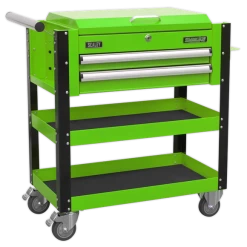 Sealey AP760MHV Heavy-Duty Mobile Tool &amp; Parts Trolley 2 Drawers &amp; Lockable Top - Green -Pro Tools Shop AP760MHV CLOSED