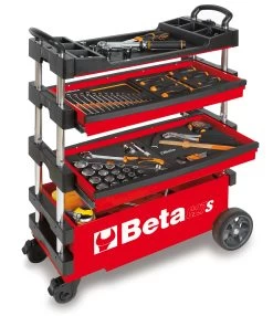 Beta C27S Folding Portable Collapsable Tool Trolley With Drawers Red