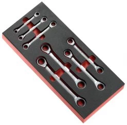 Facom MODM.64J7 Piece Metric Flat Ratchet Ring Spanner Set Supplied In Foam Module Tray 6-19mm