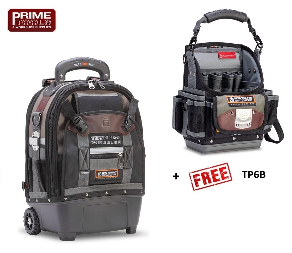 Veto Pro Pac TECH-PAC WHEELER Backpack Rolling Tool Bag + TP6B FREE 3 Veto Pro Pac TECH-PAC WHEELER Backpack Rolling Tool Bag + TP6B FREE