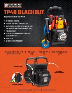 Veto Pro Pac TP4B-BLACKOUT Tool Pouch -Pro Tools Shop tp4b blackout sellsheet V3 2VTj 1